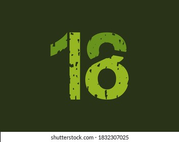 18 vector number made of grungy, grunge texture. Rubber stamp imprint style. For logo, brand label, poster, design elements etc.