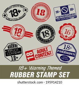 18 warning themed rubber stamp set