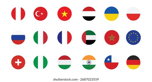 18 World Flags Square. icons Pack. vector illustration.