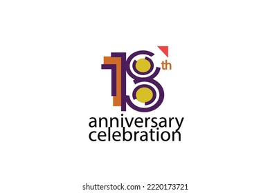18 year anniversary celebration abstract style logotype. anniversary with purple, yellow, orange color isolated on white background, vector design for celebration, invitation, greeting card - Vector