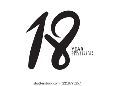 18 Year Anniversary Celebration Black Color Logotype Vector, 18 Number Design, 18th Birthday Invitation, Logo Number Design Vector Illustration
