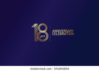 18 year anniversary celebration Gold Line. logotype isolated on Blue background for celebration, invitation card, and greeting card-Vector