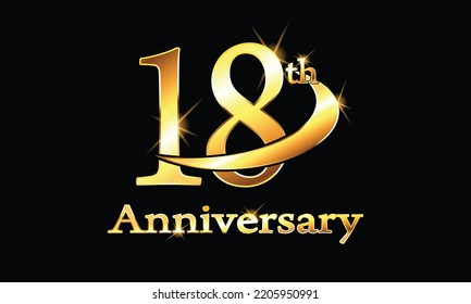 18 year anniversary celebration logo. 18th Anniversary celebration. Gold Luxury Banner of 18th Anniversary celebration. eighteenth celebration card. Vector anniversary