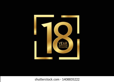 18 year anniversary celebration logotype. anniversary logo with golden and light white color isolated on black background, vector design for celebration, invitation and greeting card-Vector