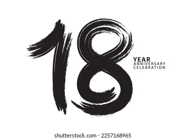 18 year anniversary celebration logotype black paintbrush vector, 18 number design, 18th Birthday invitation, anniversary template, logo number design vector, calligraphy font, typography logo