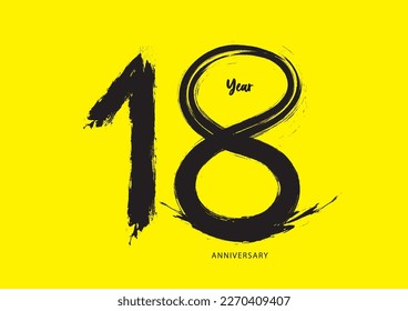 18 year anniversary celebration logotype on yellow background, 18 number design, 18th Birthday invitation, anniversary logo template, logo number design vector, calligraphy font, typography logo