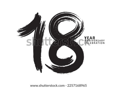 18 year anniversary celebration logotype black paintbrush vector, 18 number design, 18th Birthday invitation, anniversary template, logo number design vector, calligraphy font, typography logo