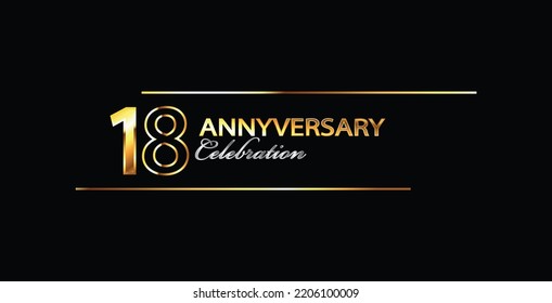 18 Year Anniversary celebration Vector Design. 18th Anniversary celebration. Gold Luxury Banner of 18th Anniversary celebration. eighteenth celebration card. Vector anniversary