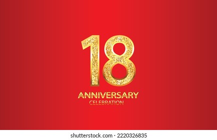 18 Year Anniversary celebration Vector Design with red background and glitter. 18th Anniversary celebration. Gold Luxury Banner of 18th Anniversary. vector illustration