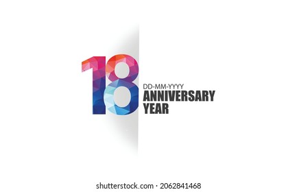 18 year anniversary full color polygon geometry style background for event, birthday, gift - vector