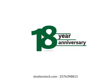 18 year anniversary in green color simple on white background-eps