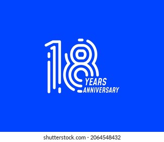 18 year anniversary logo design. Simple line number for celebration. Minimalist digital stripe