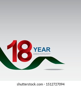 18 year anniversary logotype design with red color and ribbon isolated on white background for celebration event