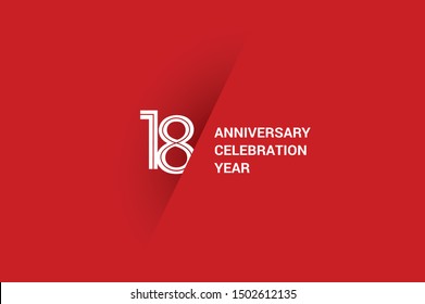 18 year anniversary, minimalist year logo jubilee, greeting card. Birthday invitation. White space vector illustration on white background - Vector