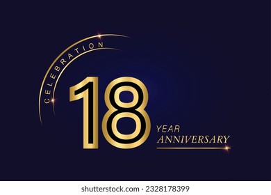 18 year anniversary vector banner template.Dark Blue Golden Royal anniversary Graphics Background.Growing Elegant Shine Spark. Luxury Premium Corporate Abstract Design Template.modern Shape Post.
