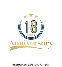 18 Year Anniversary Vector Template Design Illustration. Gold And Blue color design with ribbon