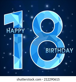 18 year birthday celebration label, 18th anniversary decorative polygon emblem - vector illustration