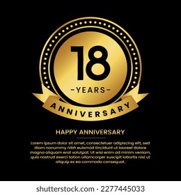 18 years anniversary banner with luxurious golden circles and halftone on a black background and replaceable text speech