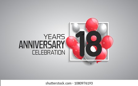 18 years anniversary celebration for company with balloons in square isolated on white background 