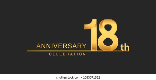 18 years anniversary celebration with elegant golden color isolated on black background, design for anniversary celebration.
