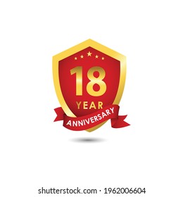 18 Years Anniversary Celebration Emblem Red Gold Vector Template Design Illustration