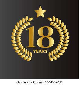 18 Years Anniversary Celebration Gold Vector Template Design Illustration