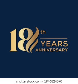 18 Years Anniversary Celebration. Anniversary logo and elegance golden color isolated on black background, vector design