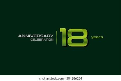 18 Years Anniversary Celebration Logo, Green, Isolated on Dark Green Background