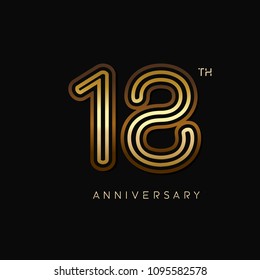 18 years anniversary celebration logotype. anniversary logo with golden and silver color isolated on black background, vector design for celebration, invitation card, and greeting card