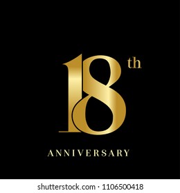 18 years anniversary celebration logotype  overlapping style with golden color. vector illustration isolated on dark background