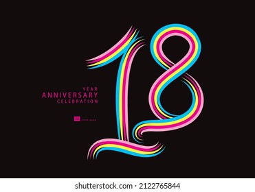 18 years anniversary celebration logotype colorful line vector, 18th birthday logo, 18 number, Banner template, vector design template elements for invitation card and poster, t-shirt design