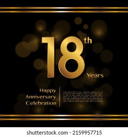 18 years anniversary celebration logotype with gold color, for booklet, leaflet, magazine, brochure poster, banner, web, invitation or greeting card. Vector illustrations