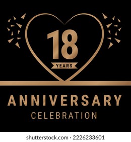 18 years anniversary celebration logotype. anniversary logo with golden color isolated on black background, vector design for celebration, invitation card, and greeting card. Eps10 Vector Illustration