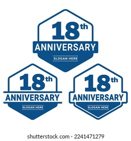 18 years anniversary celebration logotype. 18th anniversary logo collection. Set of anniversary design template. Vector and illustration.