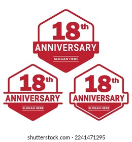 18 years anniversary celebration logotype. 18th anniversary logo collection. Set of anniversary design template. Vector and illustration.