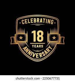 18 years anniversary celebration shield design template. 18th anniversary logo. Vector and illustration.