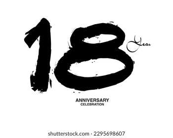18 Years Anniversary Celebration Vector Template, 18 number logo design, 18th birthday, Black Lettering Numbers brush drawing hand drawn sketch, black number, Anniversary vector illustration