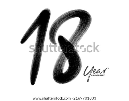 18 Years Anniversary Celebration Vector Template, 18 Years  logo design, 18th birthday, Black Lettering Numbers brush drawing hand drawn sketch, number logo design vector illustration