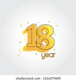 18 years anniversary celebration Yellow Colors Comical Design logotype. anniversary logo isolated on White background, vector Horizontal number design for celebration -vector