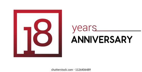 18 years anniversary design logotype with red color in square isolated on white background for anniversary celebration 

