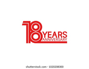 18 years anniversary design with red multiple line style isolated on white background for celebration