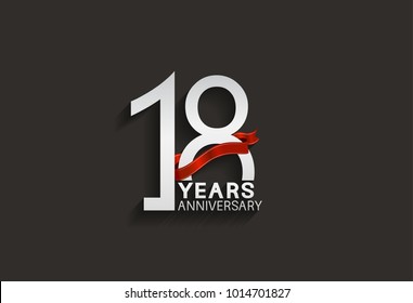 18 years anniversary design with silver color and red ribbon isolated on black background for celebration event