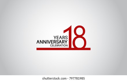 18 years anniversary design with simple line red color isolated on white background for celebration