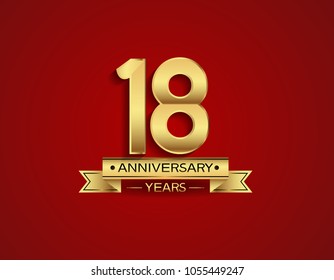 18 years anniversary golden design color with red background for celebration 