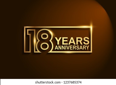 18 years anniversary golden design vector line style for company celebration