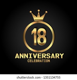 18 years Anniversary with golden font, circle and crown. Simple design with crown on top circle and number in center circle. Elegant, luxury, and simple design. My all design can see in my portofolio
