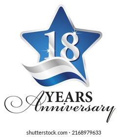 18 years anniversary isolated blue star silver white blue flag ribbon logo icon