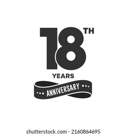 18 years anniversary logo with black color for booklet, leaflet, magazine, brochure poster, banner, web, invitation or greeting card. Vector illustrations.