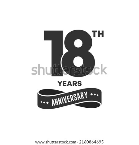 18 years anniversary logo with black color for booklet, leaflet, magazine, brochure poster, banner, web, invitation or greeting card. Vector illustrations.