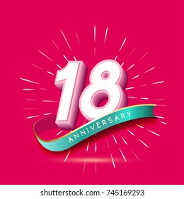 18 years anniversary logo celebration with firework and ribbon